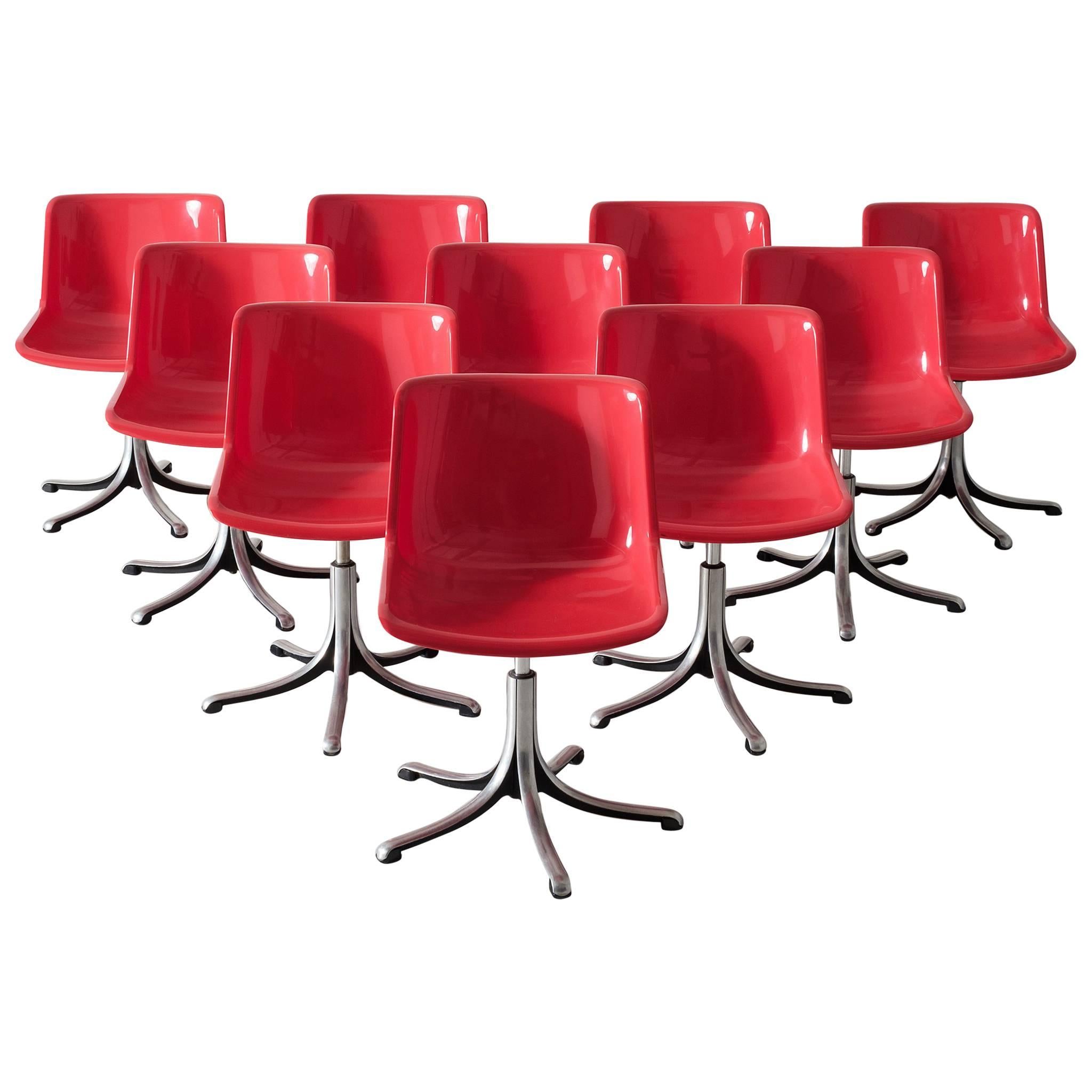 Set of Ten Red 'Modus' Chairs for Tecno, Italy 