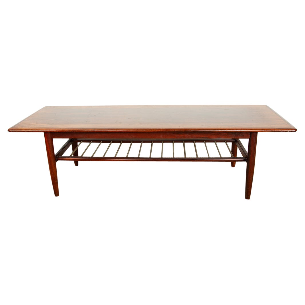 Large rosewood and metal tube coffee table, on two levels, Denmark 1960s. For Sale