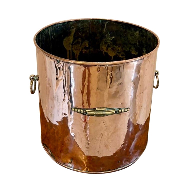 Antique Victorian Quality Copper and Brass Coal Bin For Sale