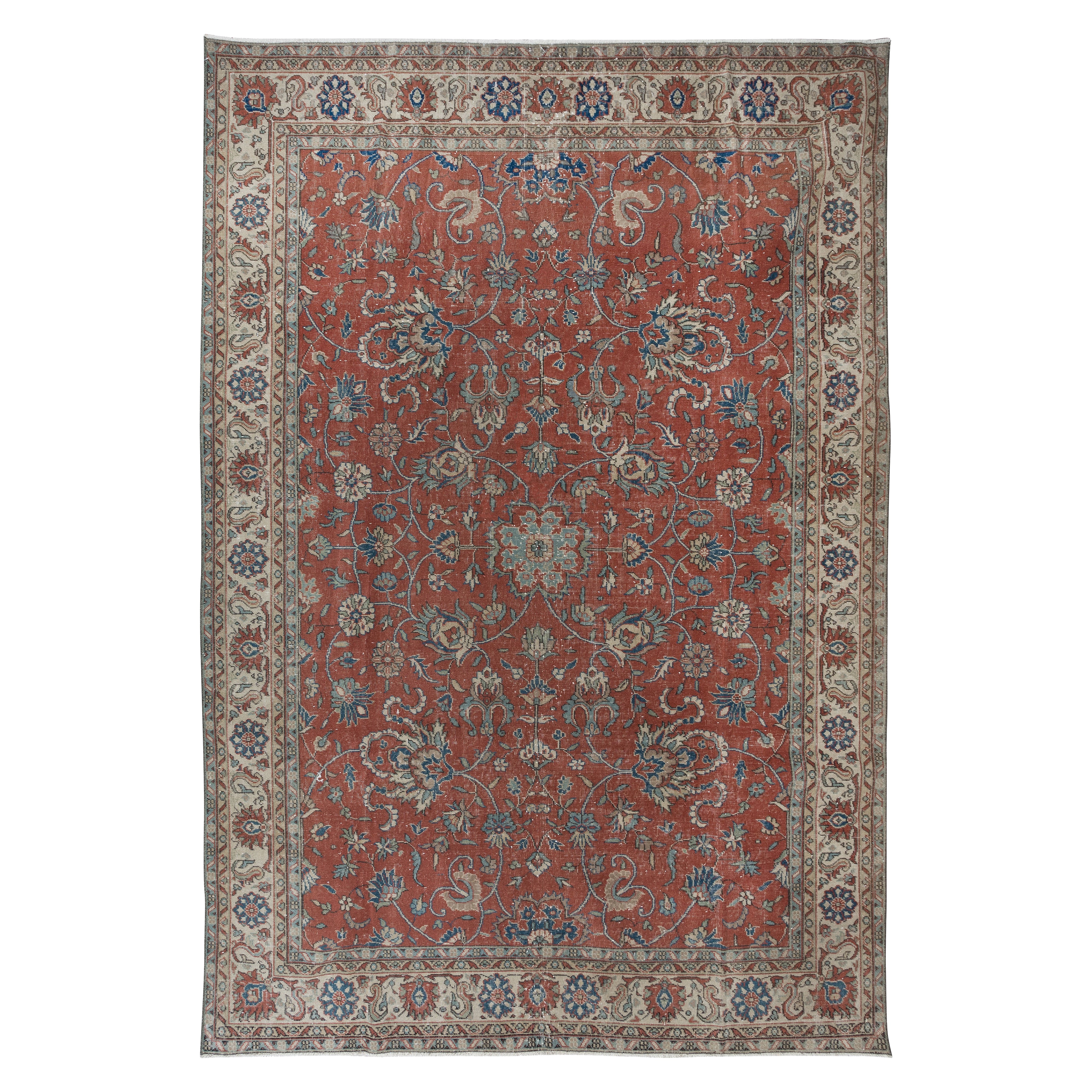 Alfombra de lana turca vintage anudada a mano con diseño floral integral en venta