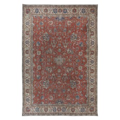 Alfombra de lana turca vintage anudada a mano con diseño floral integral