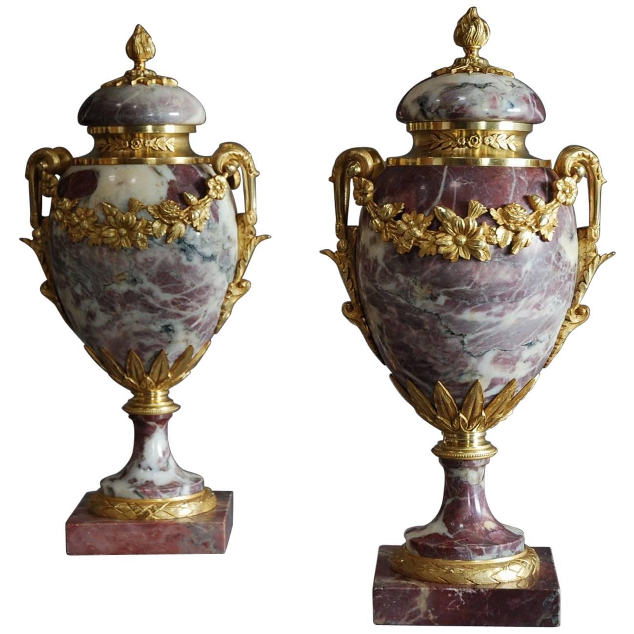 Pair of Late 19th Century Fine Quality Marble and Ormolu Cassolettes For Sale