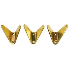 Three Triangular Modernist Brass Wall Hooks by Hertha Baller, Austria, 1950s 12