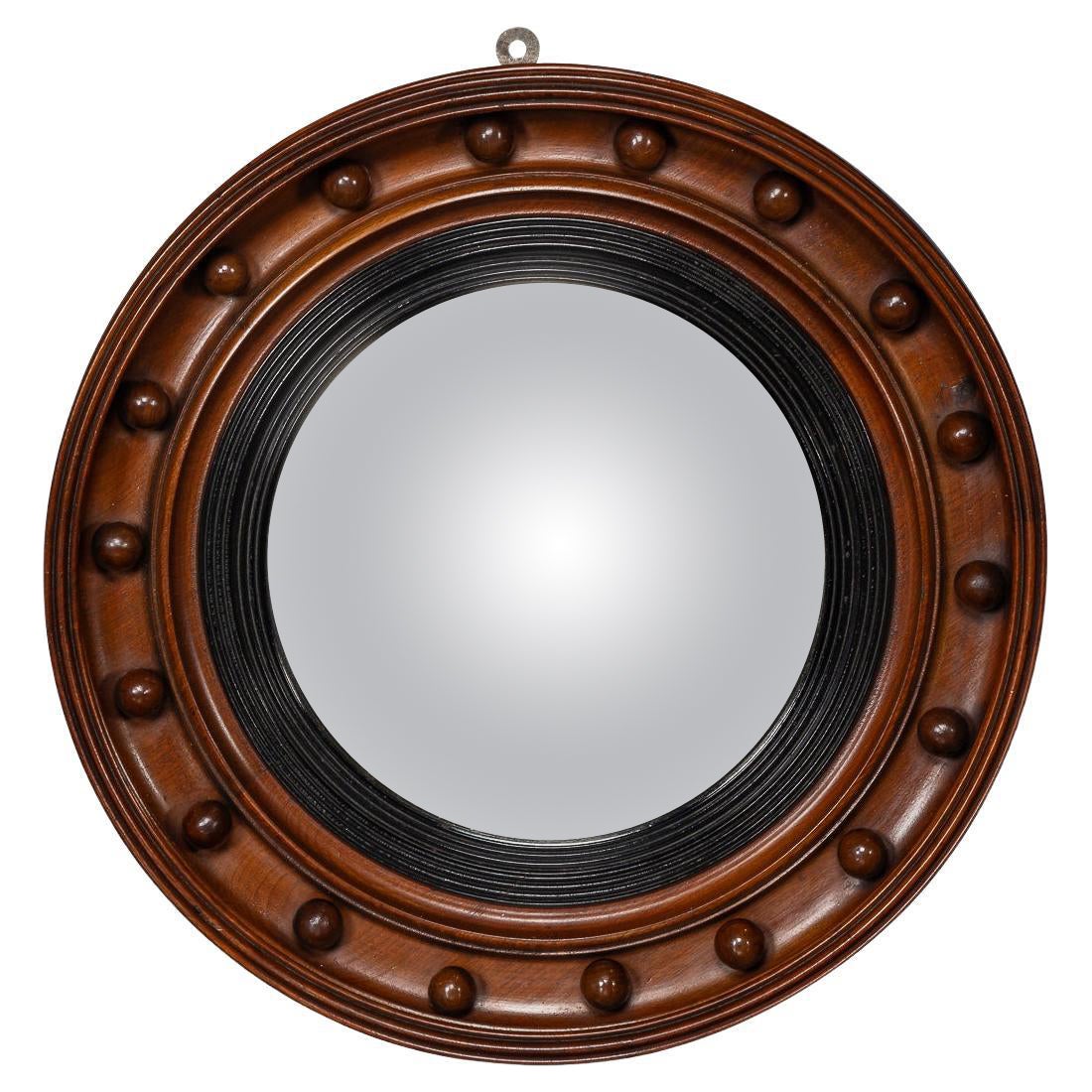 Antique 19ème siècle Regency Mahogany Encaded Convex Mirror en vente