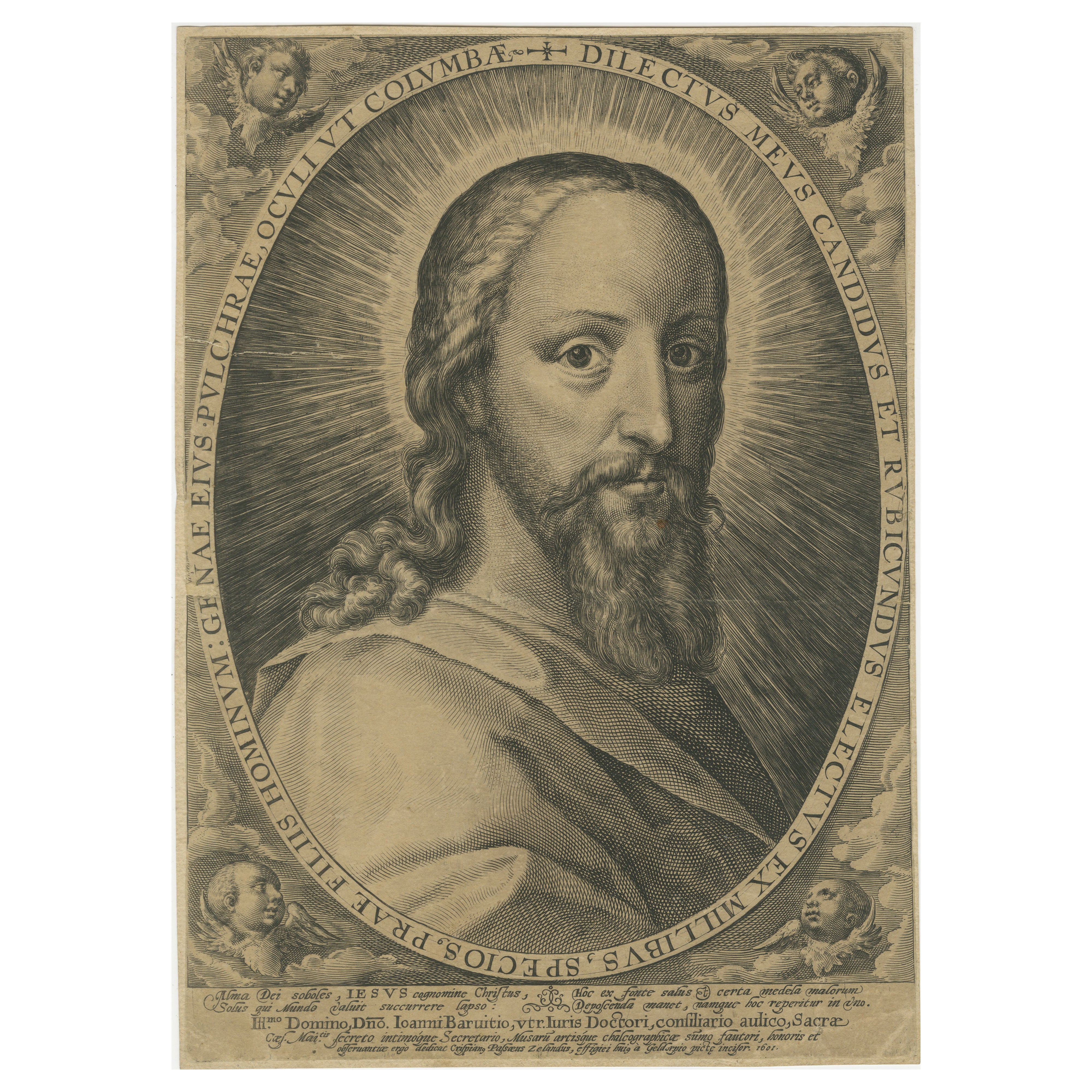 Bust of Christ – Engraving by Crispijn van de Passe I, circa 1601 For Sale