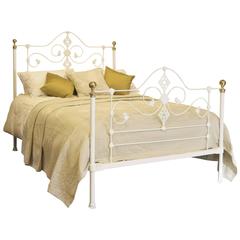 Antique Mid-Victorian Cast Iron Bed in White