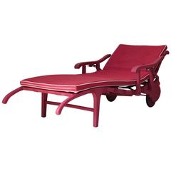 Retro Red Wooden Sun Lounger, France, circa 1930s