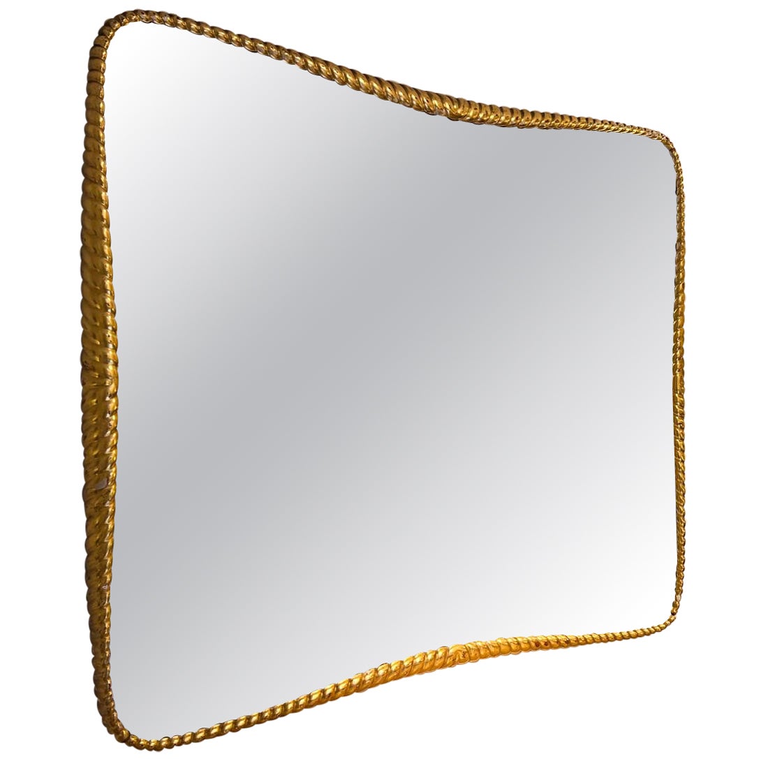 Mid-Century Twisted Gilded Wood Mirror attribued to Osvaldo Borsani, 1950s For Sale
