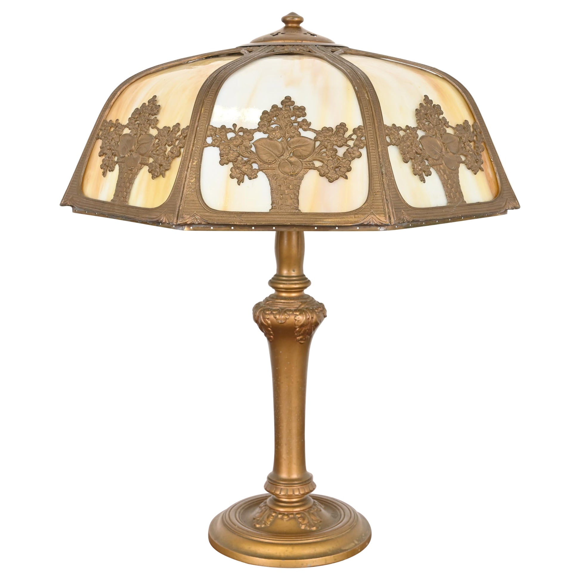 Antique Art Nouveau Slag Glass Table Lamp Attributed to Handel, Circa 1920s