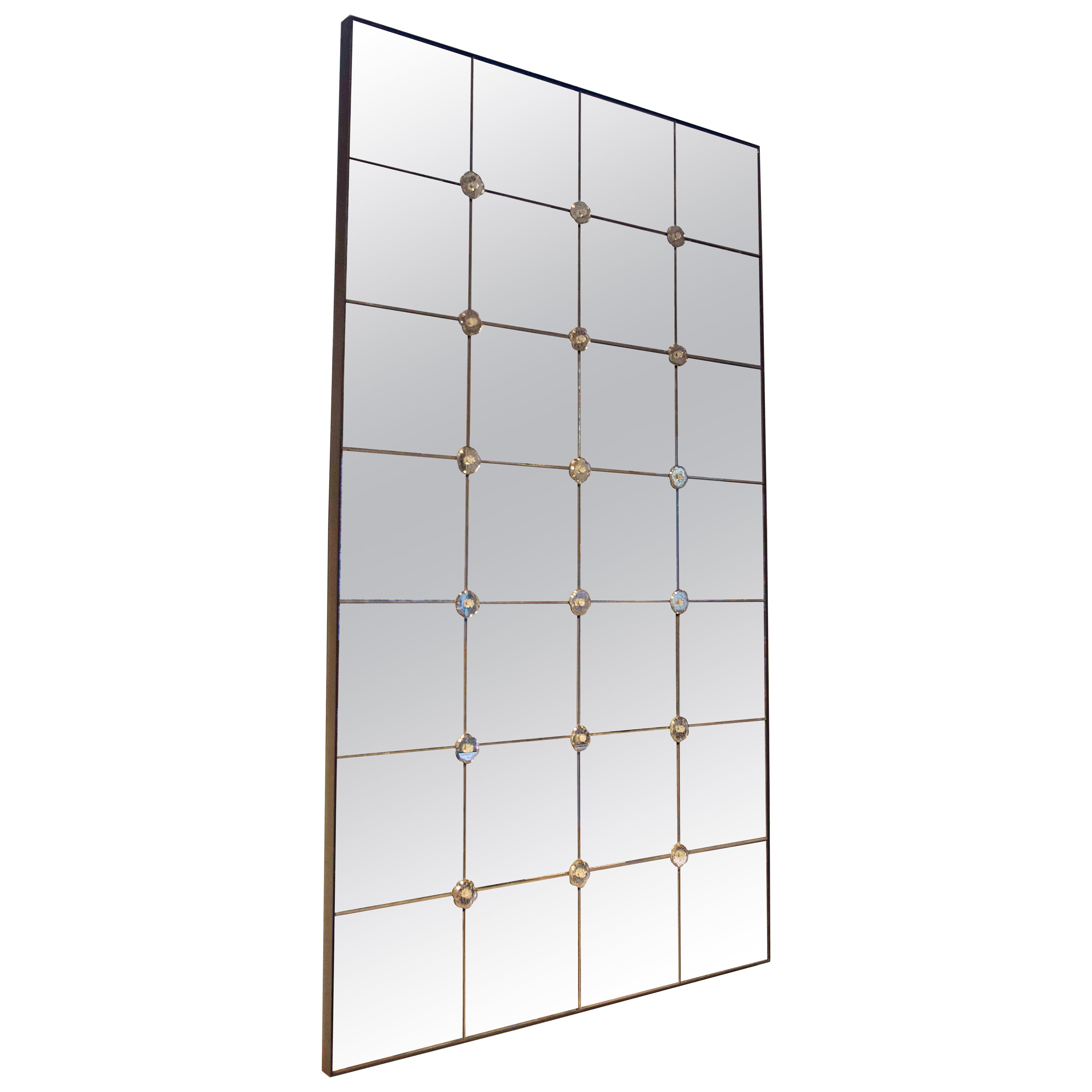 French-style Mirror with Grids Joined with Crystal Flowers For Sale