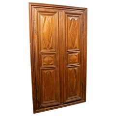 18th Double-Leaf wooden Door with Diamond-Carved Panels