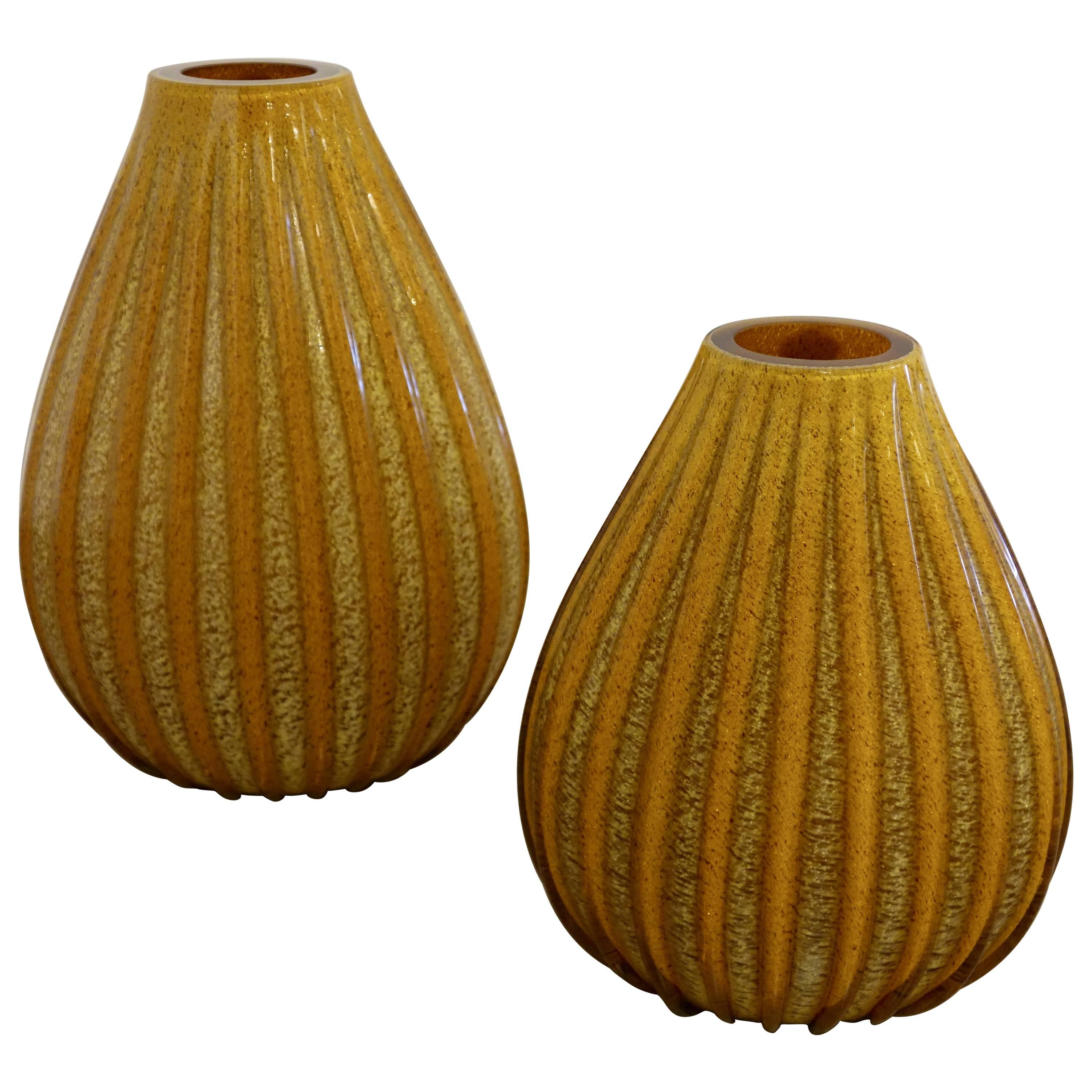 Pair of Vintage Murano Glass Vases by Vetri Artistic For Sale