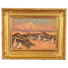 Original signierte Wüste Landschaft Ölgemälde in geschnitzten Giltwood Rahmen