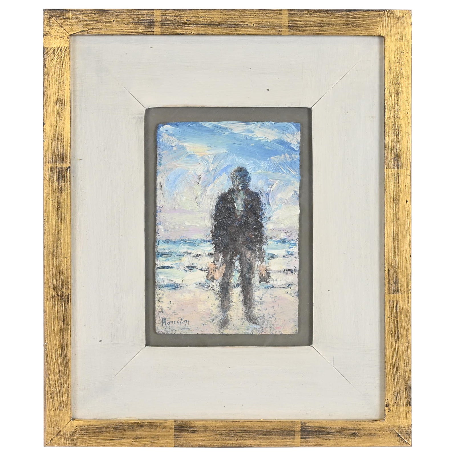 Original signiert John Houston "Muschelsammler" Gerahmtes Ölgemälde im Angebot