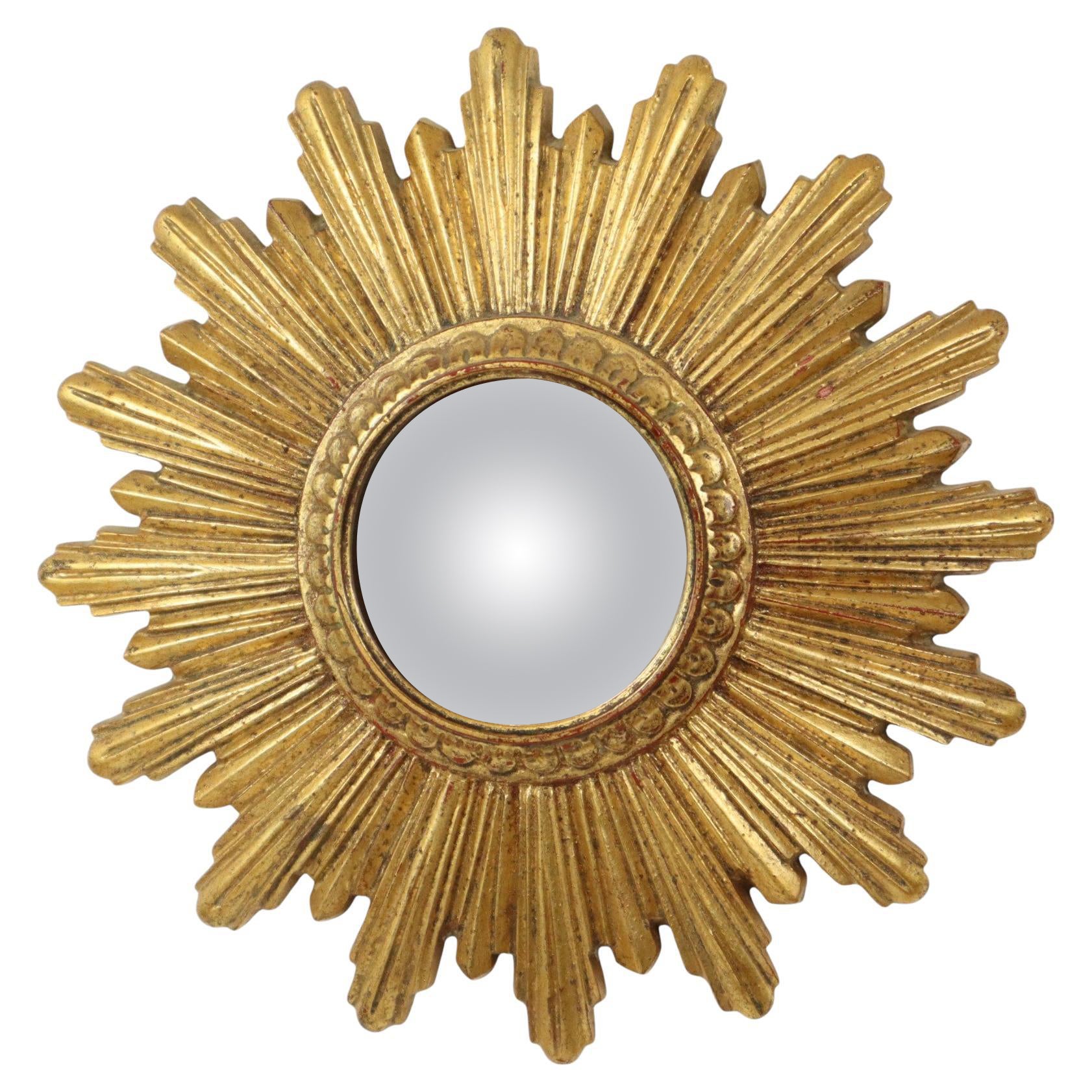 Small Sunburst Mirror Gold Leaf Convex Sun Mirror 25cm For Sale