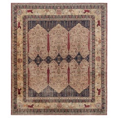 Übergroßer antiker Kerman Perserteppich, Beige mit floralen Mustern - Rug & Kilim