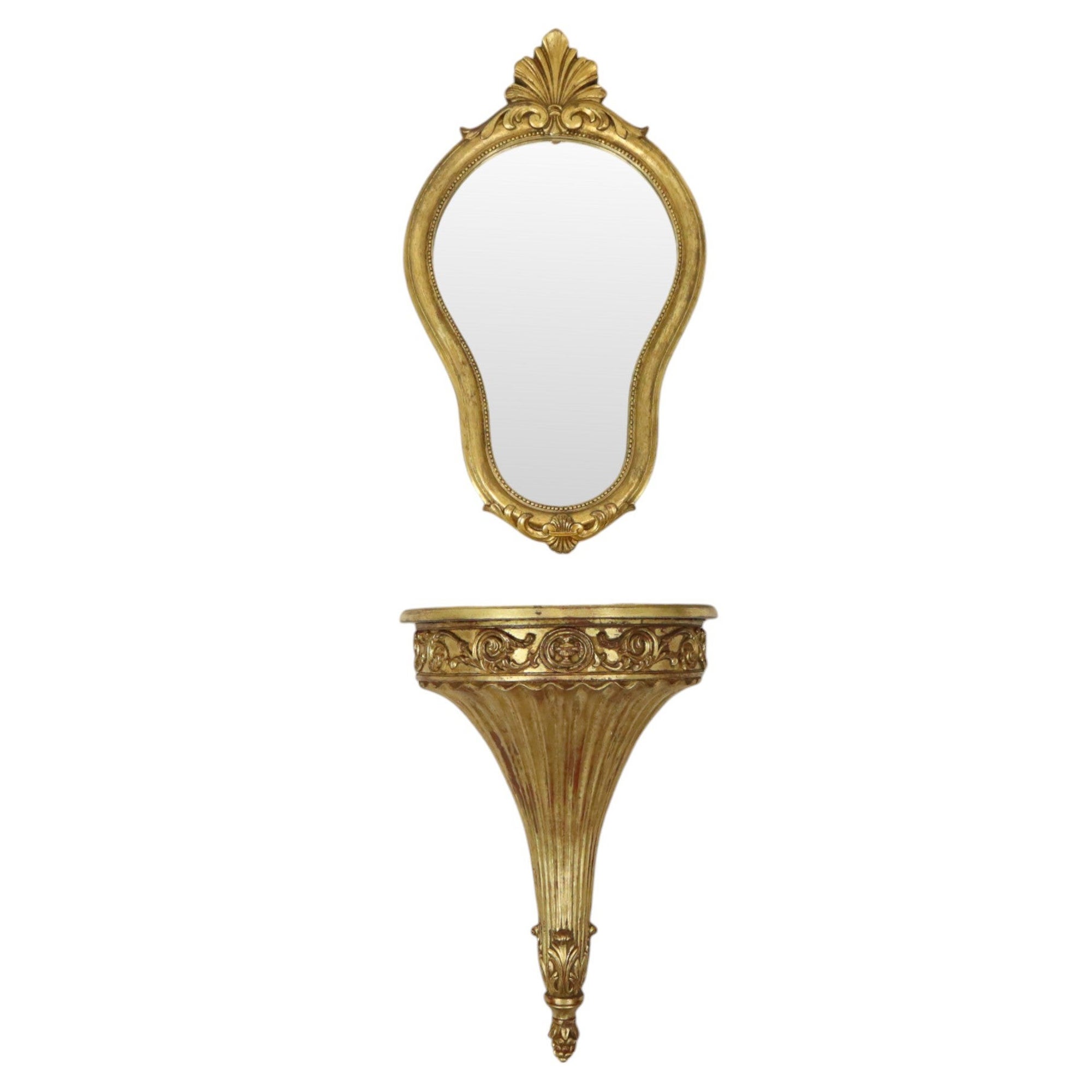 Gilded Baroque Style Mirror With Console Acanthus France