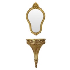 Gilded Baroque Style Mirror With Console Acanthus France