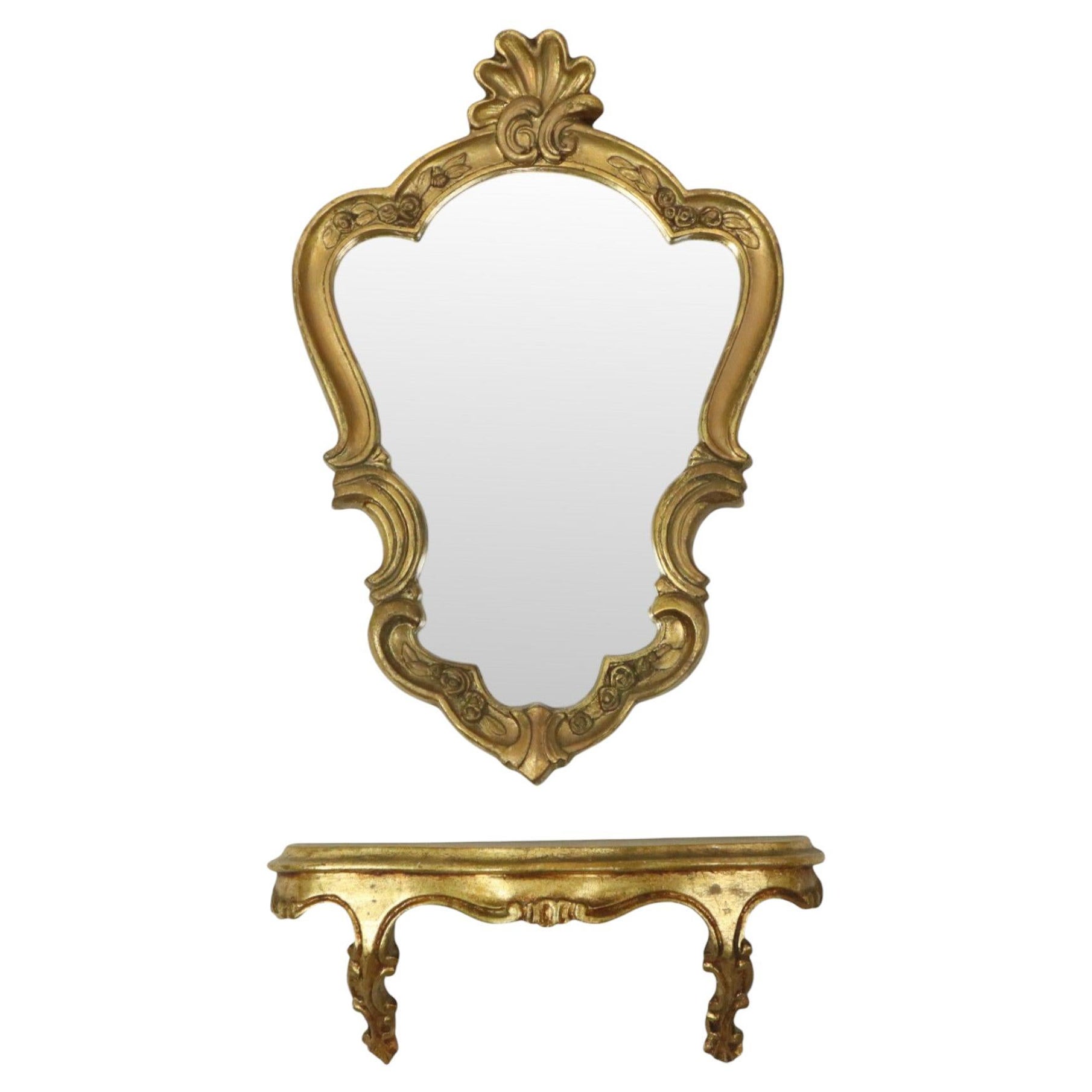 Small Baroque Style Crested Mirror With Console Resin France For Sale