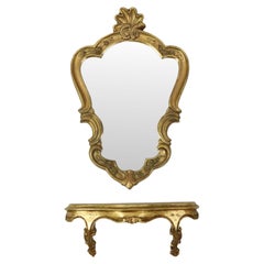 Small Baroque Style Crested Mirror With Console Resin France