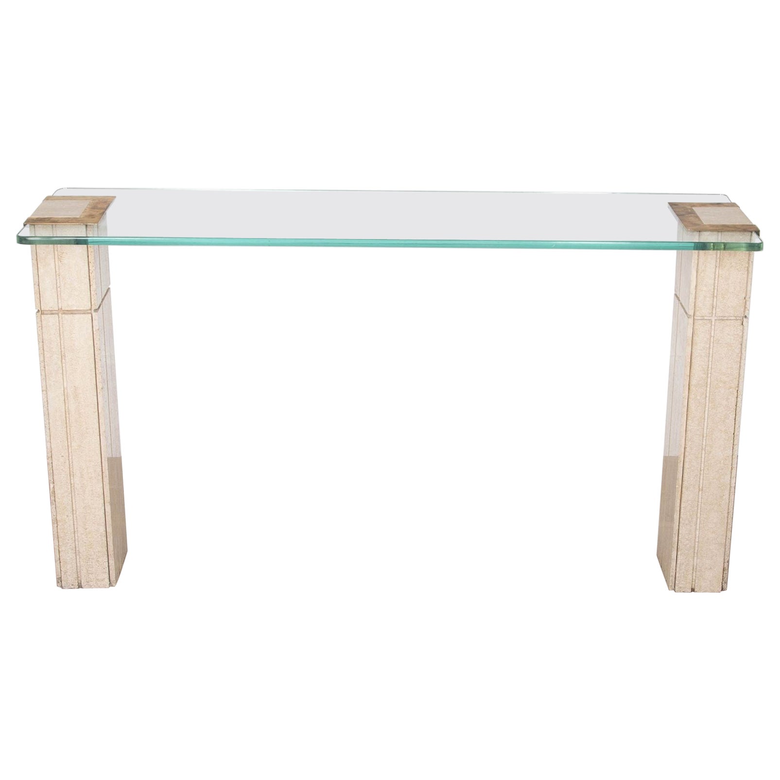 20th Century Glass and Travertine Console Table For Sale
