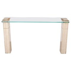 20th Century Glass and Travertine Console Table