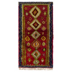 4x7.6 ft Hand-Knotted Tulu Rug with Moroccan Design and Red Field. 100% Wool