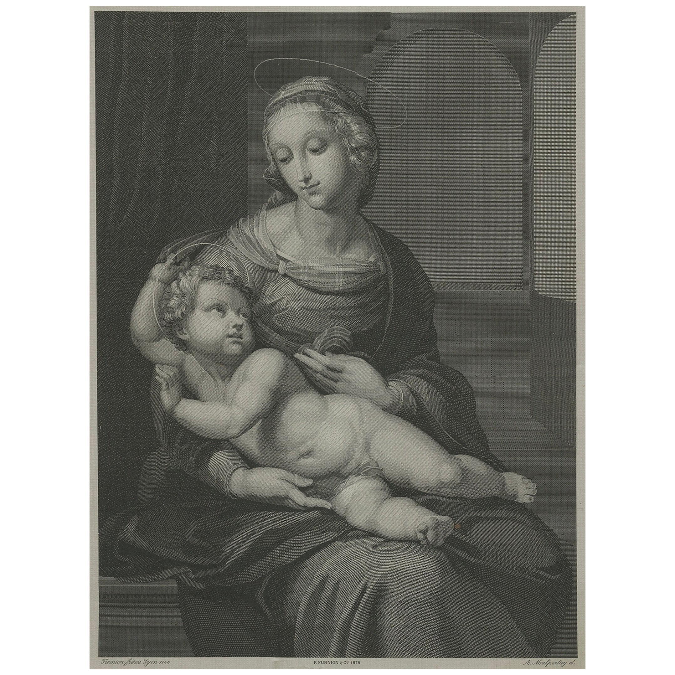 Madonna mit Child - Stippstich von Nargeot nach Raphael, 1878