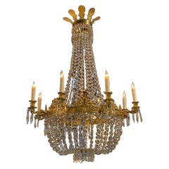French Empire Gilt Bronze and Crystal Basket Chandelier
