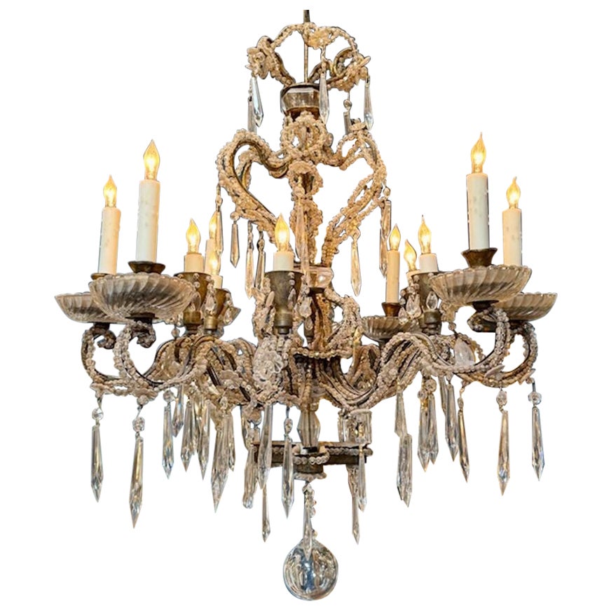 Unusual Italian Beaded Chandelier For Sale