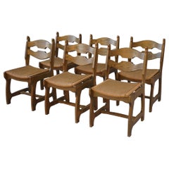 Ensemble di 6 chaises assise en jonc e dossier en échelle Guillerme et Chambron