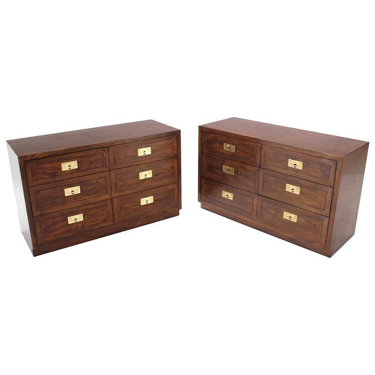 Pair of Henredon Campaign Style Bachelor Chests Dressers at 1stDibs