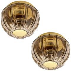 Pair of Limburg Flush Mount Lights or Sconces, Brass and Brown Glass, 1960s 12