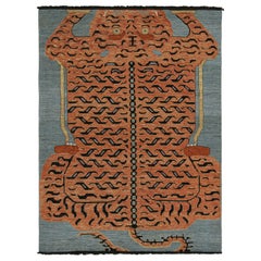Rug & Kilim’s Modern Tiger Pictorial Rug Design in Burnt Orange and Blue