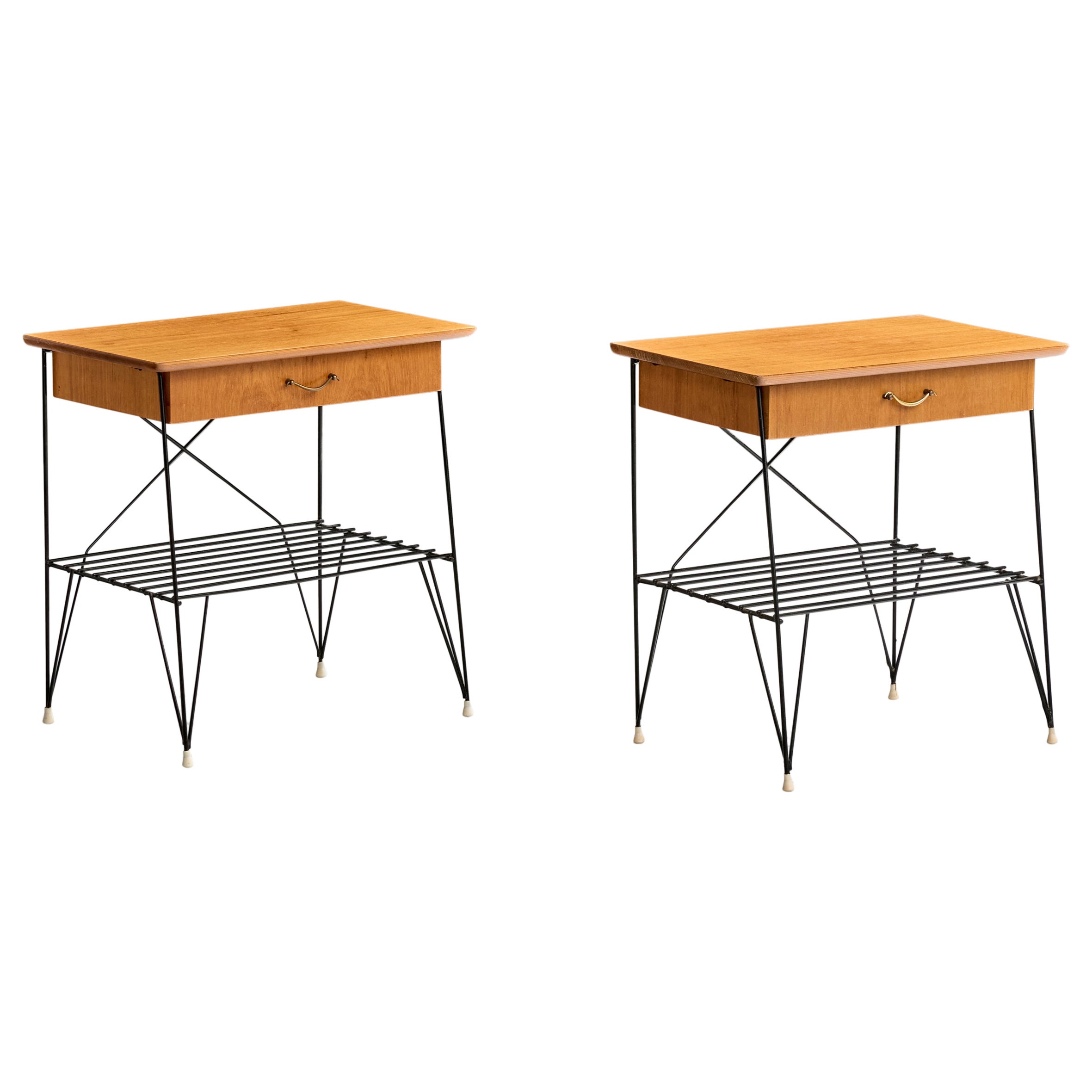Design svedese, Comodini, Teak, Ottone, Metallo, Svezia, anni '50