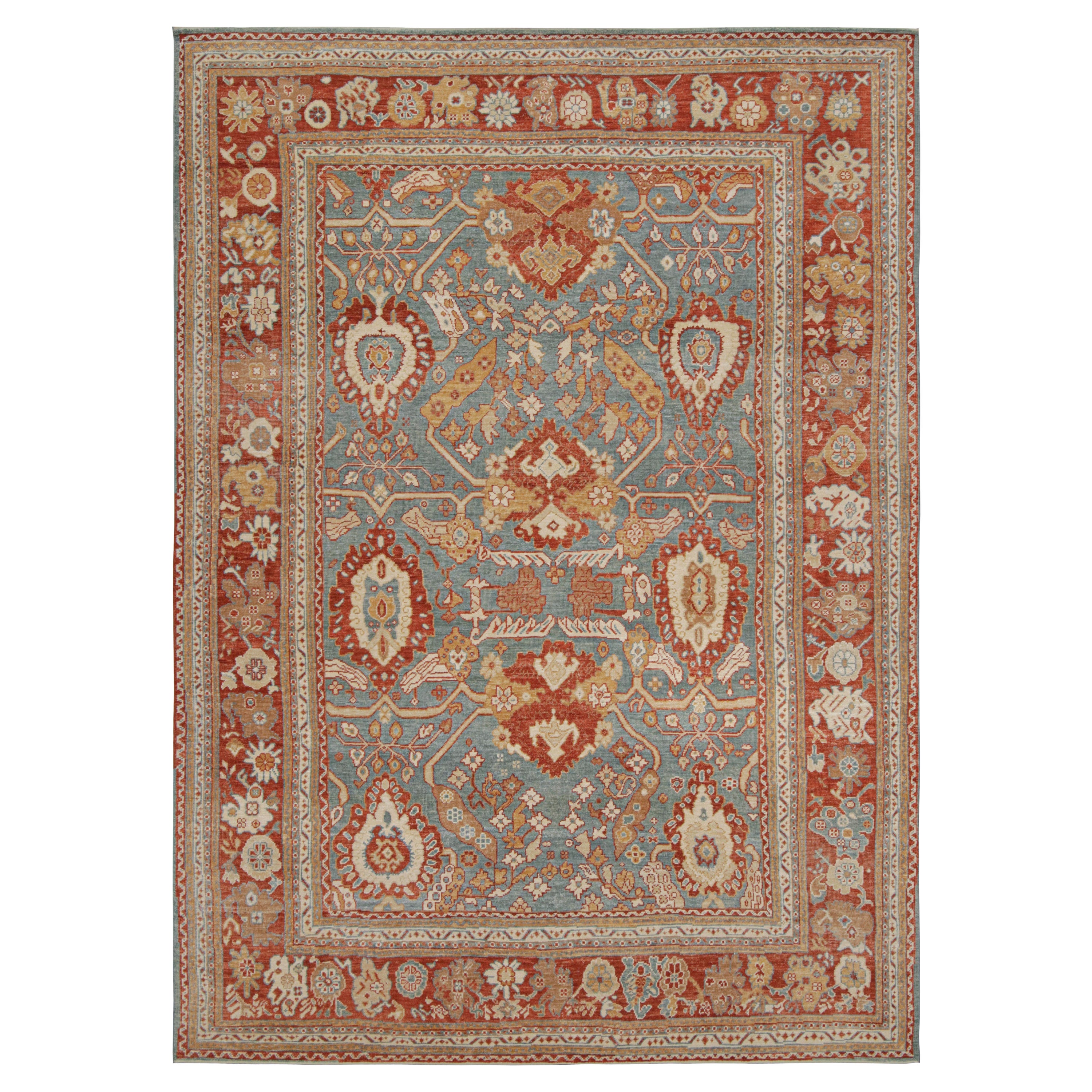 Rug & Kilim's Oushak Style Teppich in Rot, Blau und Braun mit Blumenmuster im Angebot