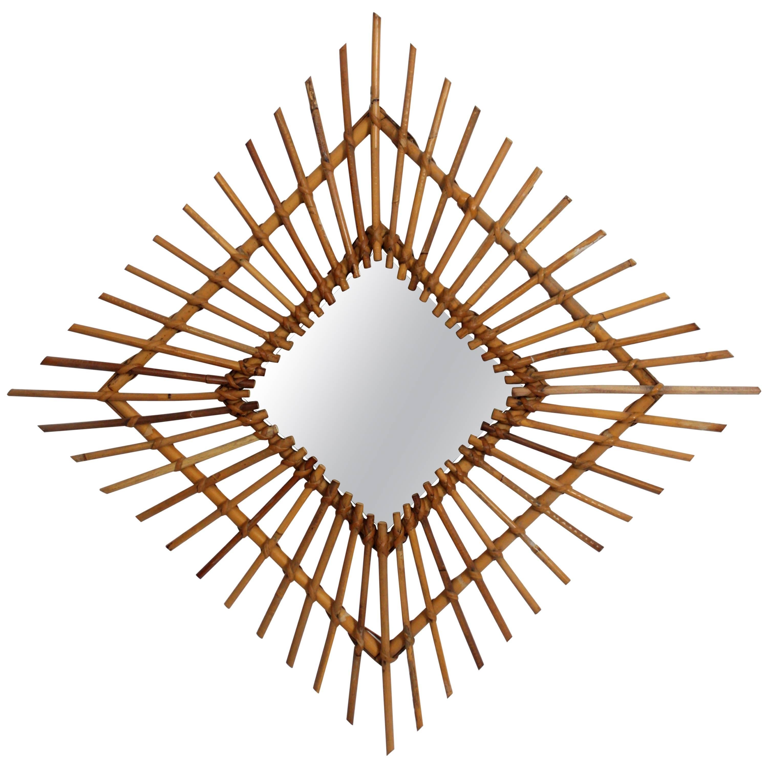 Spanish 1960s Wicker Rhombus Mirror