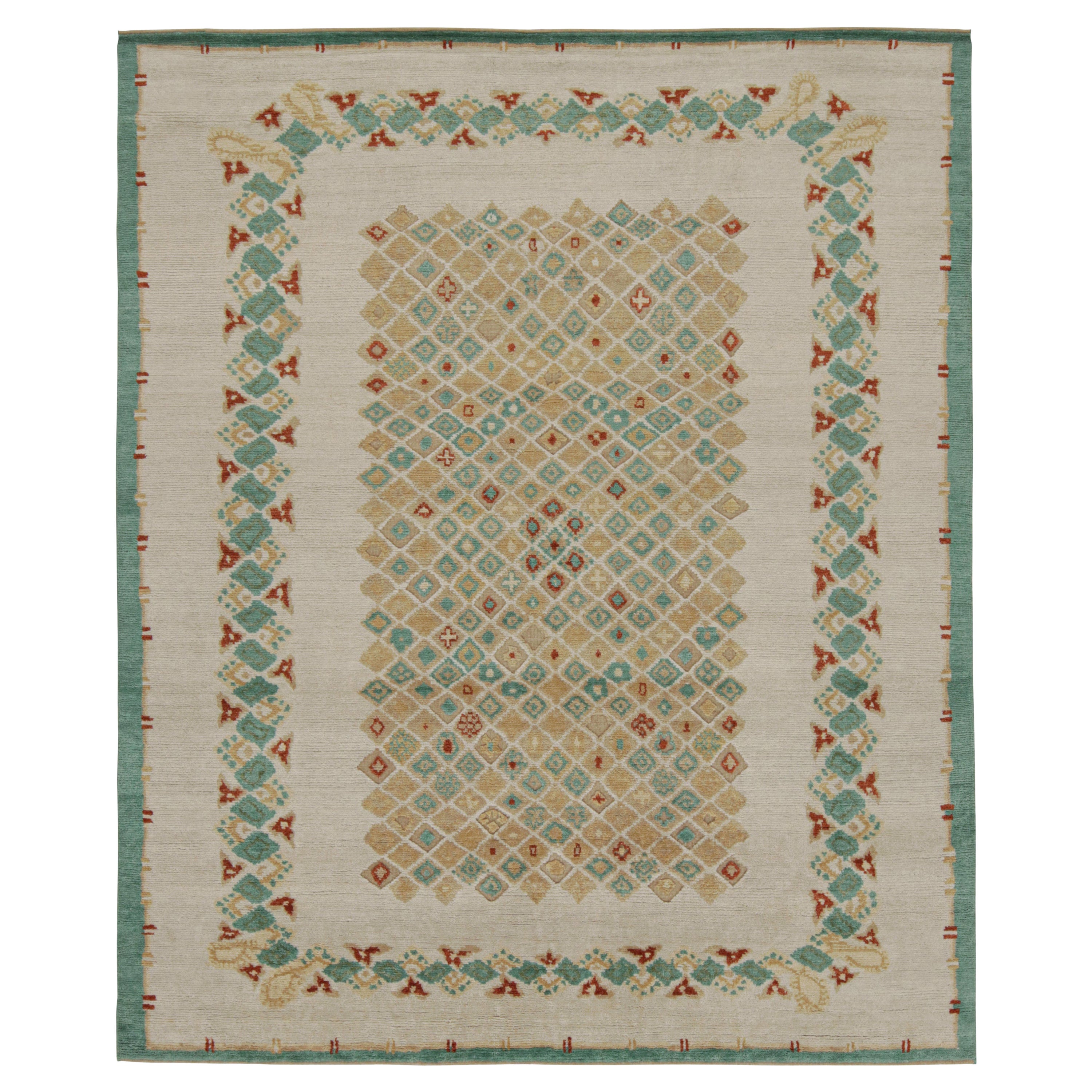 Rug & Kilim è un tappeto francese in stile Art Deco con motivo geometrico beige-marrone e blu
