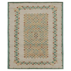 Rug & Kilim’s French Art Deco Style Rug in Beige-Brown & Blue Geometric Pattern