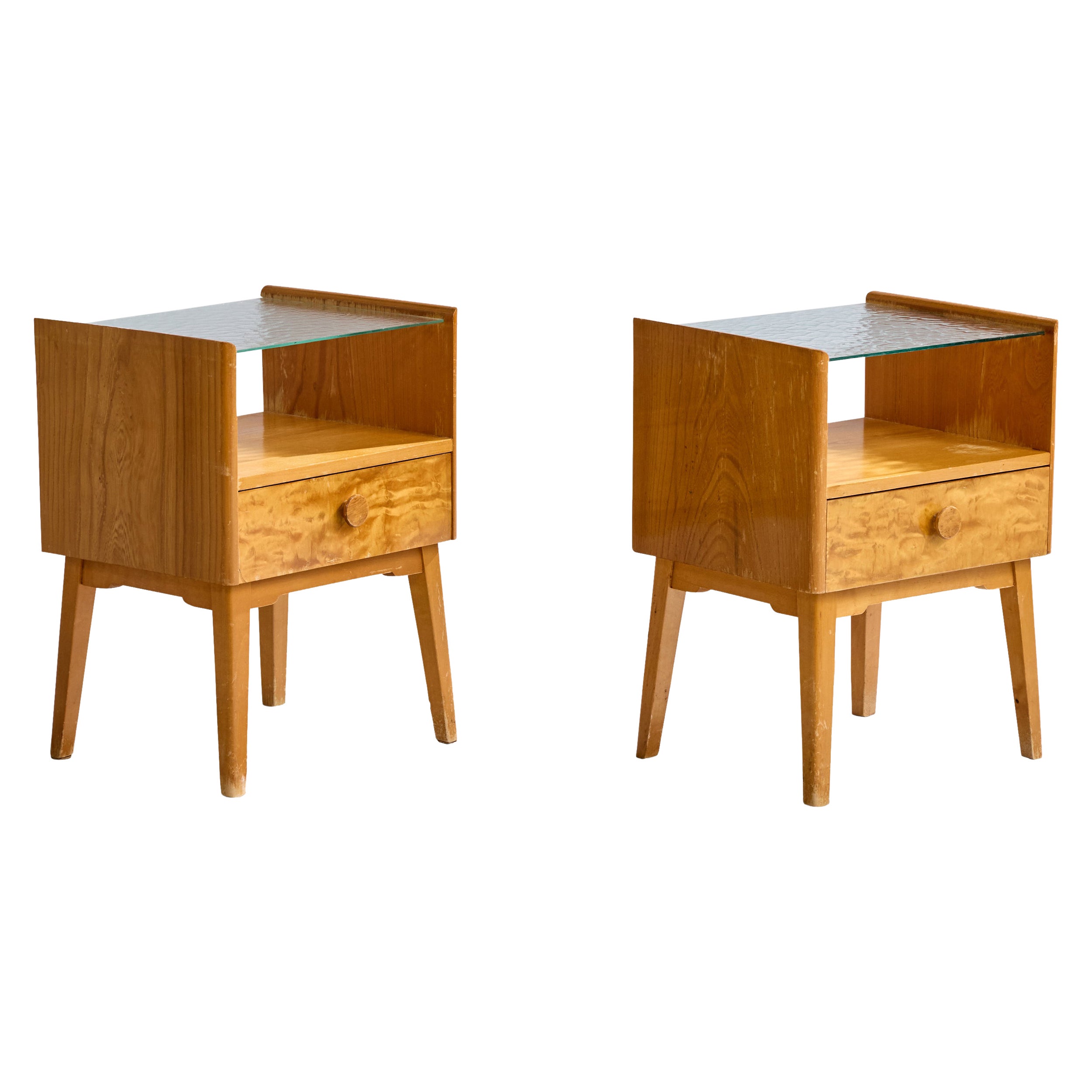 Comodini svedesi di design, betulla, quercia, vetro, Svezia, anni '40