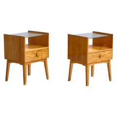 Comodini svedesi di design, betulla, quercia, vetro, Svezia, anni '40