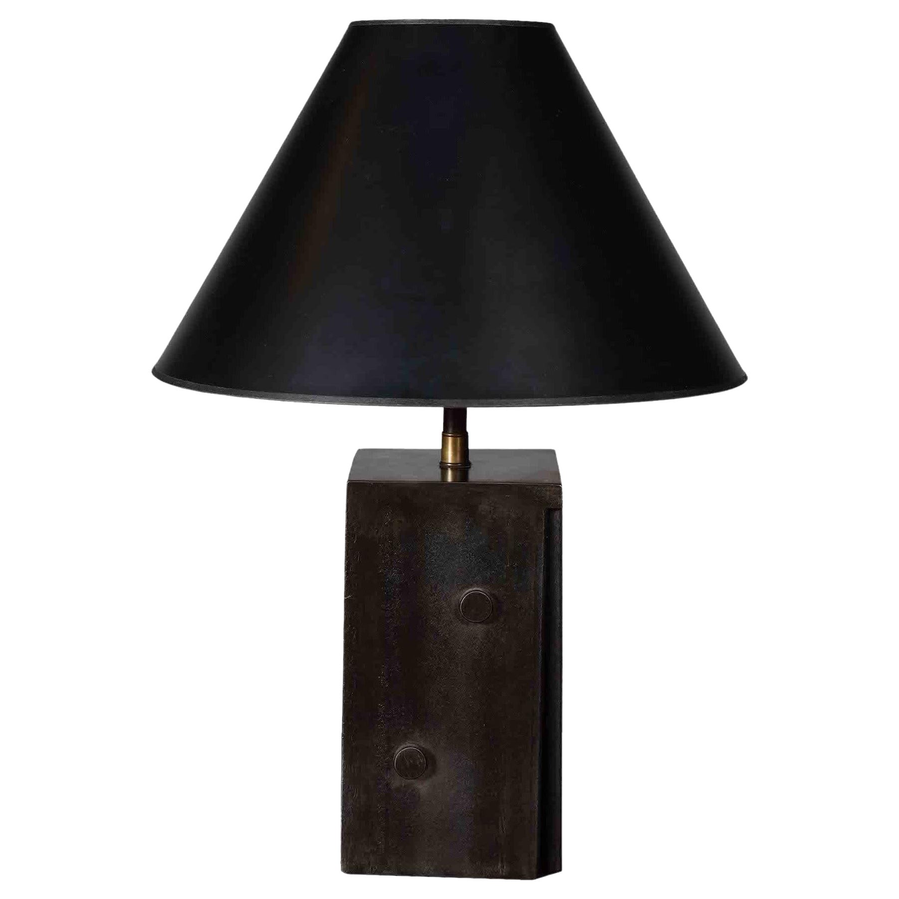 Patinated Steel 'Dice' Table Lamp For Sale