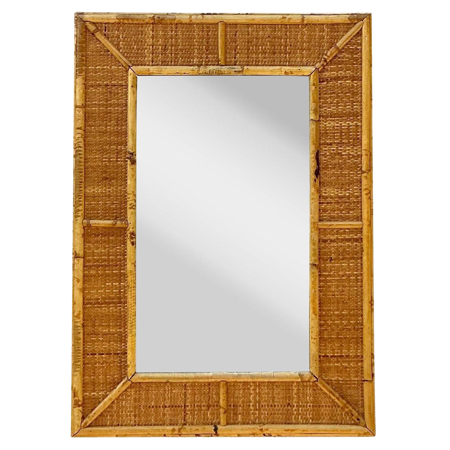 Miroir vintage en rotin tressé