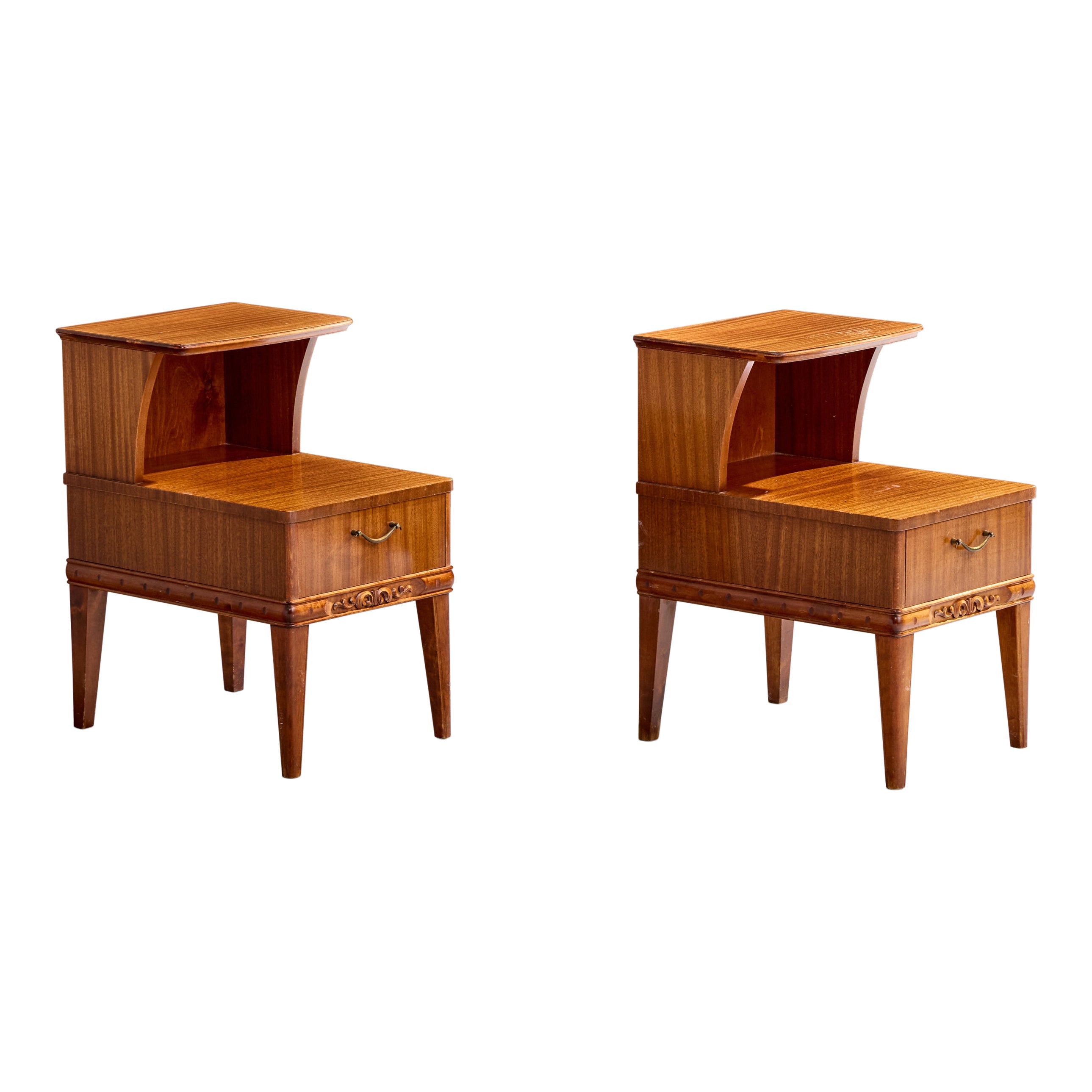 Designer svedese, Comodini, Wood, Ottone, Svezia, anni '40