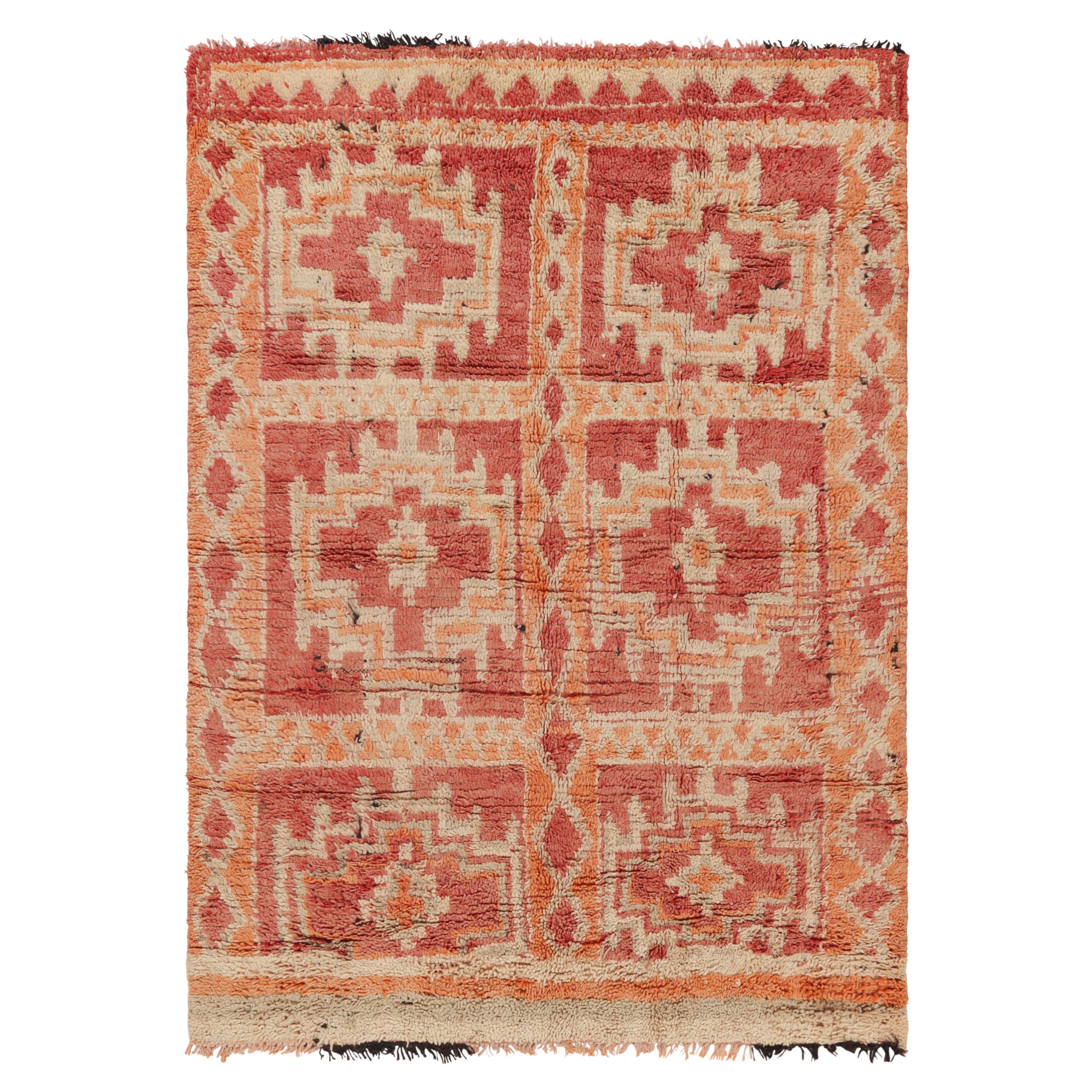 Vintage Moroccan Rug in Pink and Rust with Geometric Medallion - Rug & Kilim For Sale
