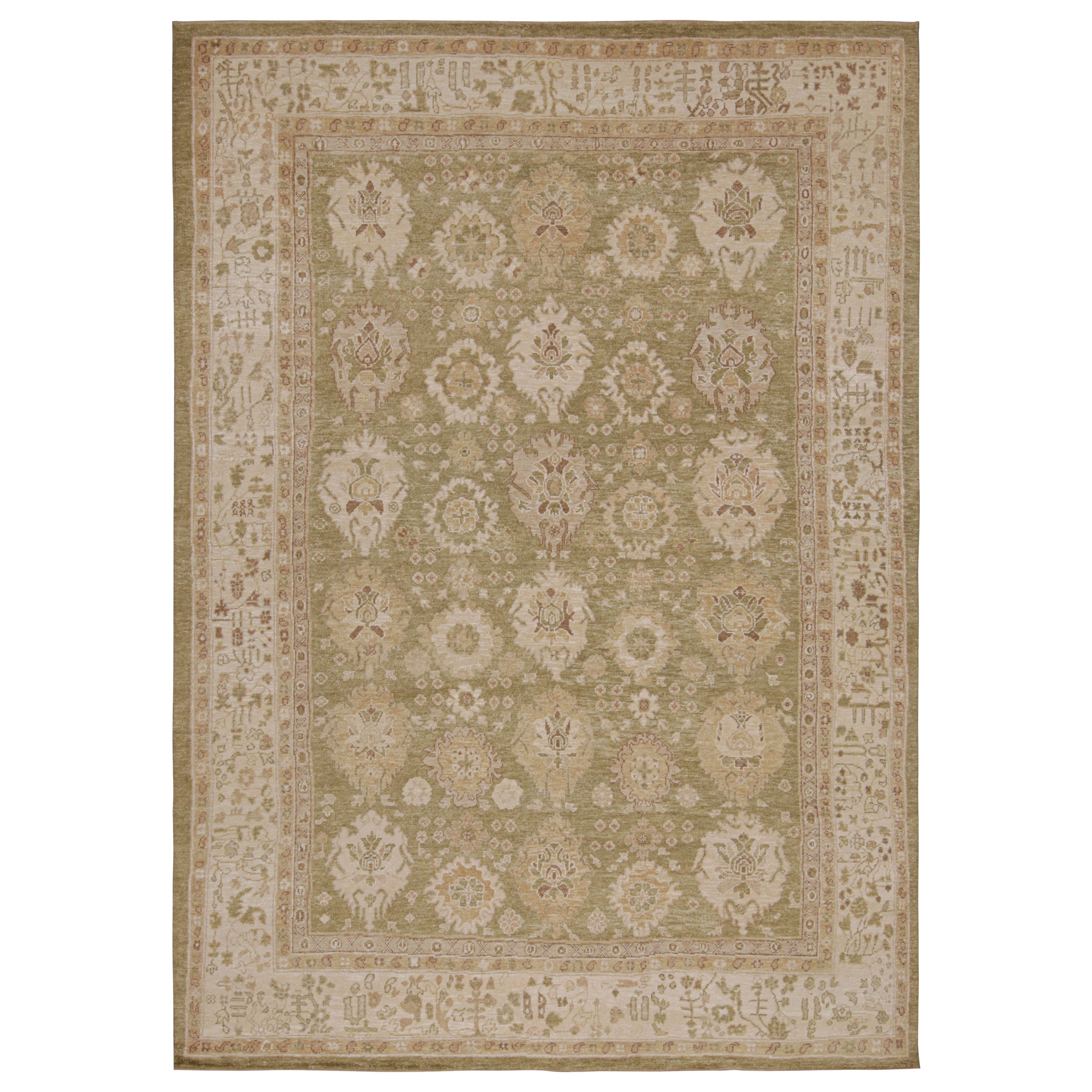 Rug & Kilim’s Oushak Style Rug In Chartreuse Green With Geometric Pattern For Sale