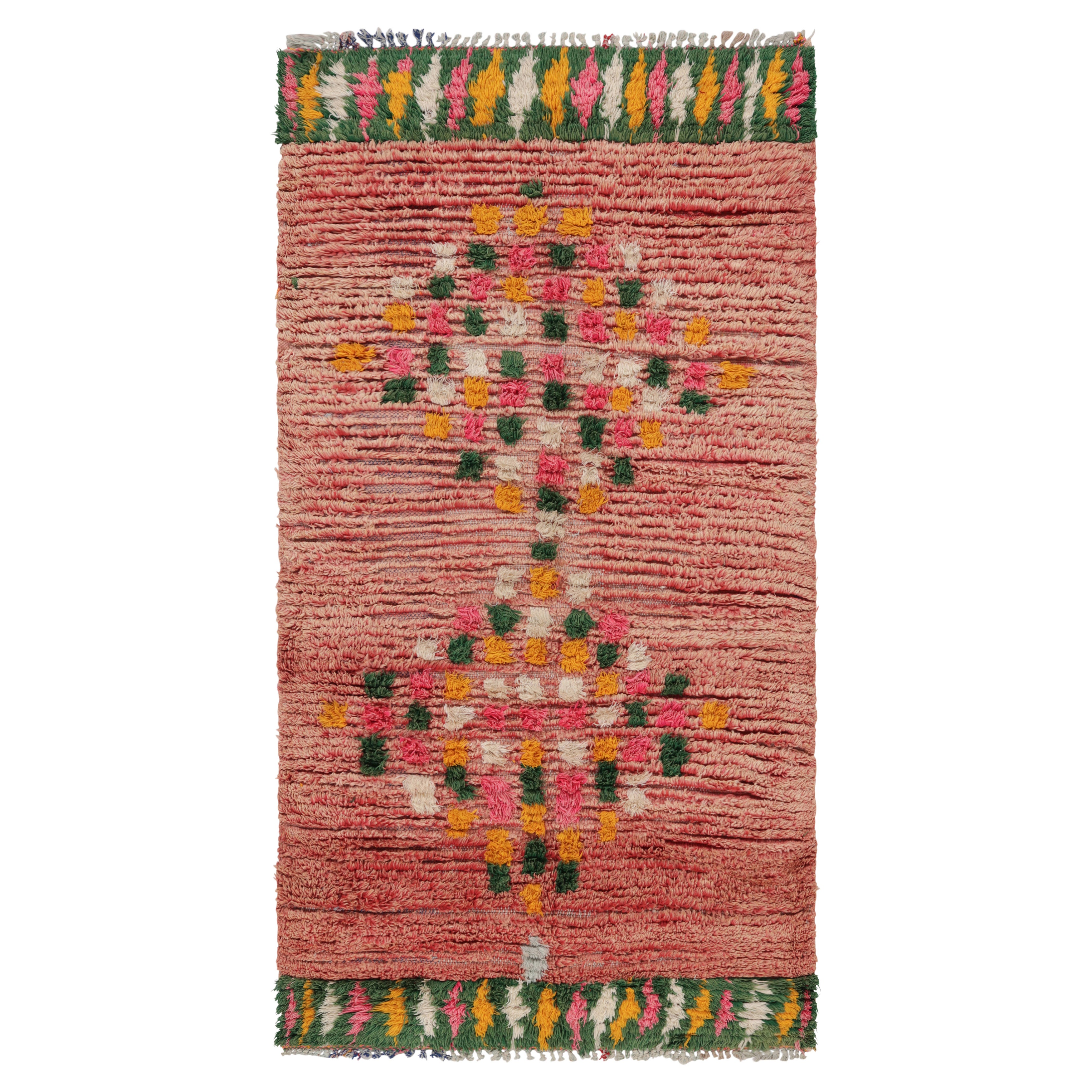 Vintage Moroccan Runner Rug in Pink with Colorful Medallions - Rug & Kilim