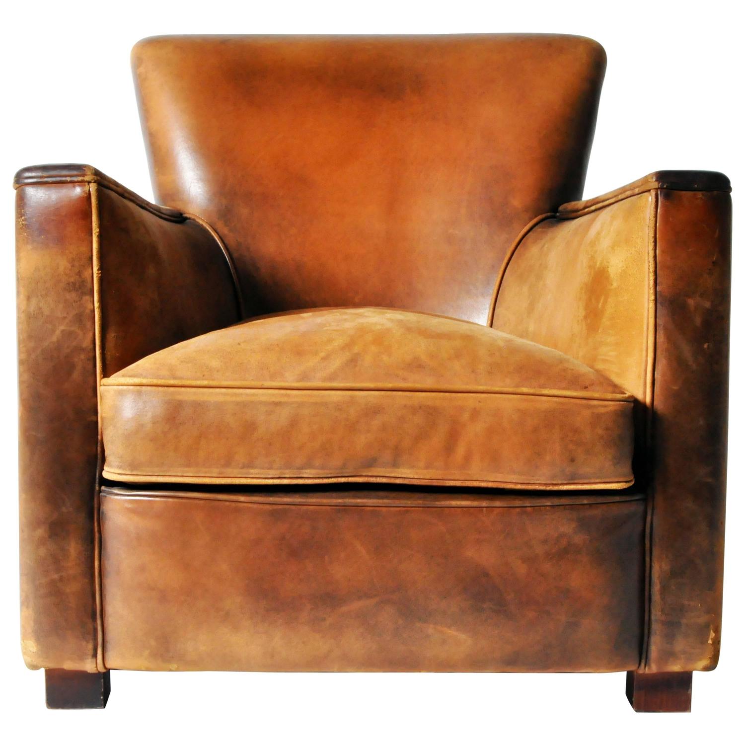 Petite Distressed Leather Club Chair at 1stdibs