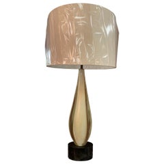 Flavio Poli für Seguso 1950er Jahre Große Tischlampe aus weißem und goldenem Aventurin-Glas