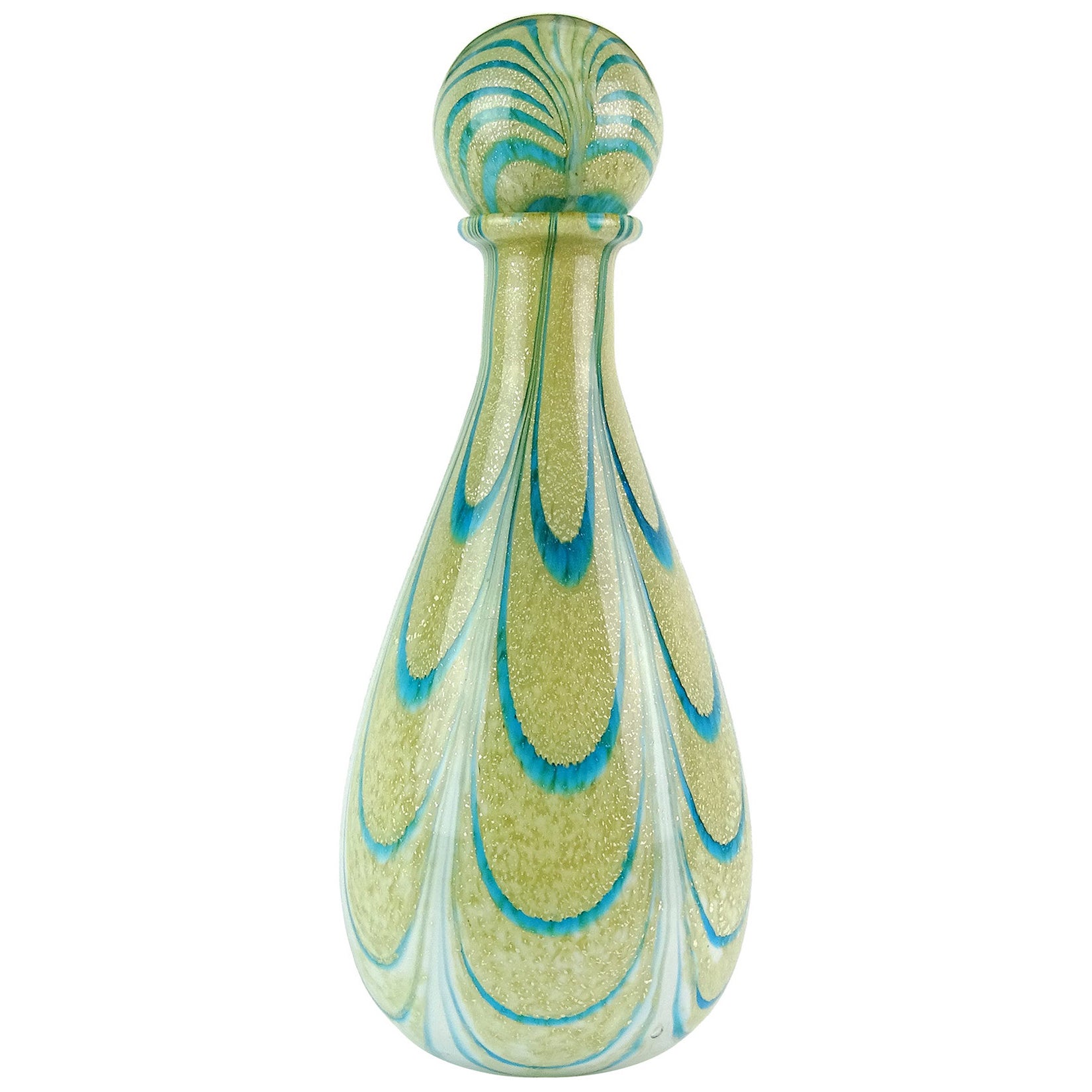 Decanter in vetro artistico italiano di Murano Franco Moretti Silver Flecks Blue Pull Feather in vendita